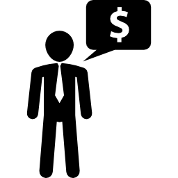 Бизнесмен, говорящий о деньгах иконка