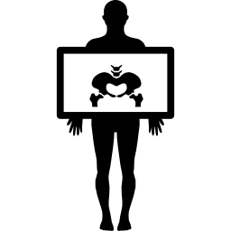 Hips x rays image on standing man hands icon