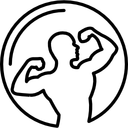 Muscular male torso outline inside a circle icon