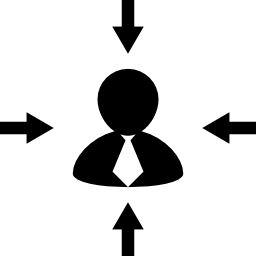 Arrows in different directions pointing to businessman icon