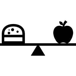 hamburguesa y manzana en una balanza icono