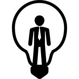 Businessman standing inside a light bulb icon