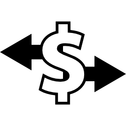 왼쪽 및 오른쪽을 가리키는 화살표가있는 달러 기호 개요 icon