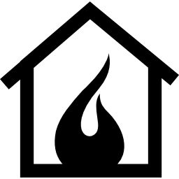 fuego dentro de una casa como símbolo de calefacción icono