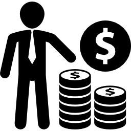 Businessman with dollar coin stacks icon