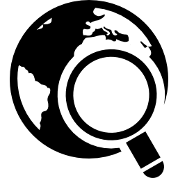 World with magnifying glass icon