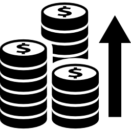 Coins stacks with arrow upwards icon