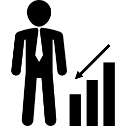Businessman with down arrow and bar graph icon