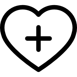 Heart outline with a plus sign inside icon