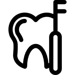 Tooth with a dentist tool outline icon