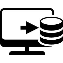 desktopcomputerscherm met pijl naar links en muntstapel icoon