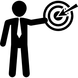Бизнесмен, представляя обсуждение с круглым целевым символом иконка