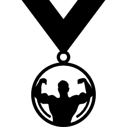 Circular medal with male bodybuilder image icon