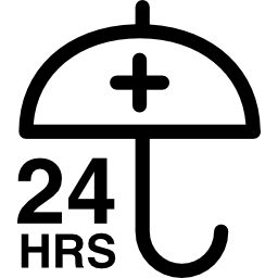 24 hours protection sign with an umbrella icon