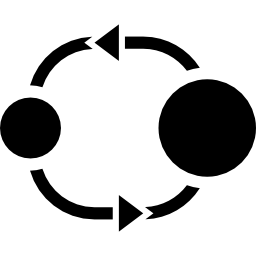 círculos de tamanhos diferentes e setas curvas de conexão Ícone