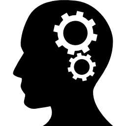 silueta de cabeza humana con ruedas dentadas icono