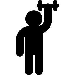 Male silhouette raising dumbbell of small size icon