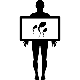 silhouette masculine avec plaque montrant les spermatozoïdes Icône