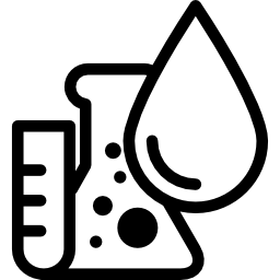 test tube, flask and drop of blood icon