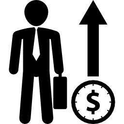 biznesmen z walizką z symbolem dolara i strzałką w górę ikona
