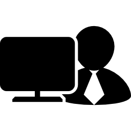 operaio davanti al monitor di un computer icona