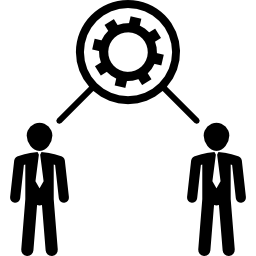 Two businessmen under a cogwheel symbol icon