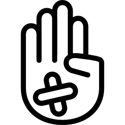 hand zeigt handflächenumriss mit pflaster icon