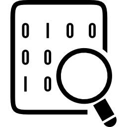 binaire codes op gegevensblad met vergrootglas icoon