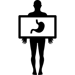 Human body with x ray plate focusing on stomach icon