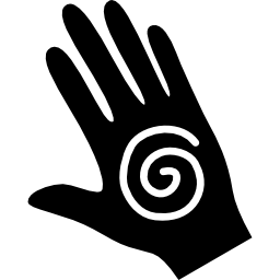 mano con un simbolo a spirale icona