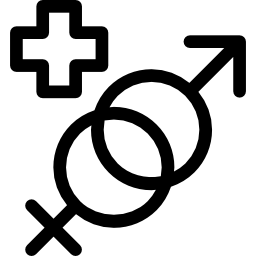 Masculine and feminine genders symbols with a plus sign icon
