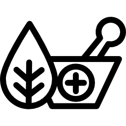 Natural herbs and a mortar for healing icon