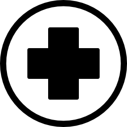 First aid cross in black inside a circle icon
