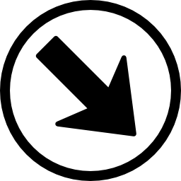 freccia rivolta verso il basso a destra in un cerchio icona