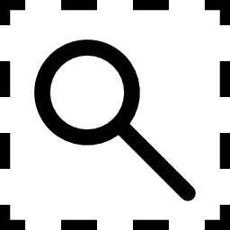 Selection view interface symbol of a magnifying glass inside a broken line square icon