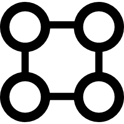grafica quadrata di quattro linee e quattro cerchi sugli angoli icona