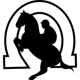 Jumping horse with jockey in a horseshoe icon