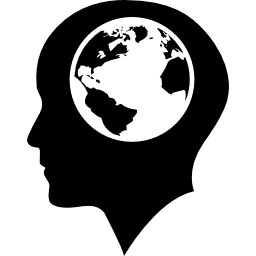Bald male head with Earth globe inside icon