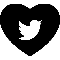 Heart with social media logo of Twitter icon