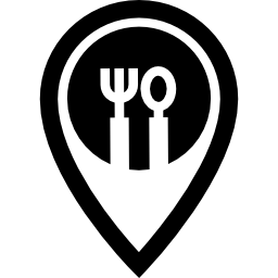 Map pointer with spoon and fork for restaurants icon