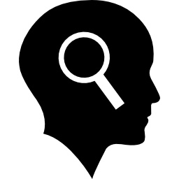 Bald head with magnifying glass icon