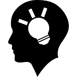 Bald head side view with a lightbulb inside icon
