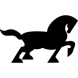 siluetta laterale del grande cavallo nero che cammina con la coda e un piede in su icona