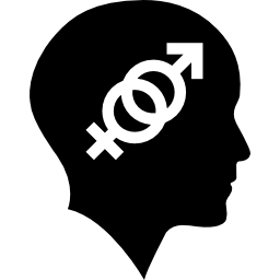 Bald head with sex symbols icon