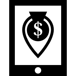 Money location symbol on mobile phone screen icon