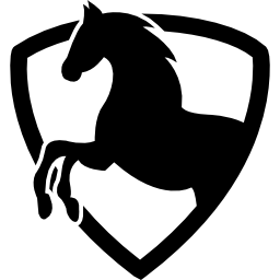 Black horse part in a shield outline icon