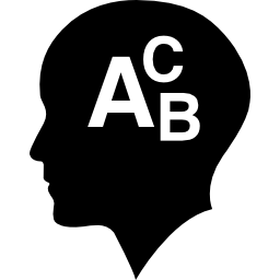 testa calva con lettere dell'alfabeto abc icona