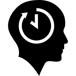 cabeza calva con símbolo de tiempo dentro icono