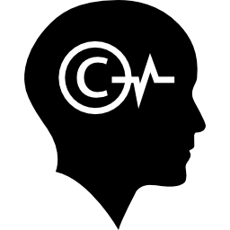 Łysa głowa z symbolem praw autorskich i liną ratunkową w środku ikona