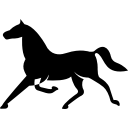 Лошадь тонкой элегантной черной формы в беговой позе иконка